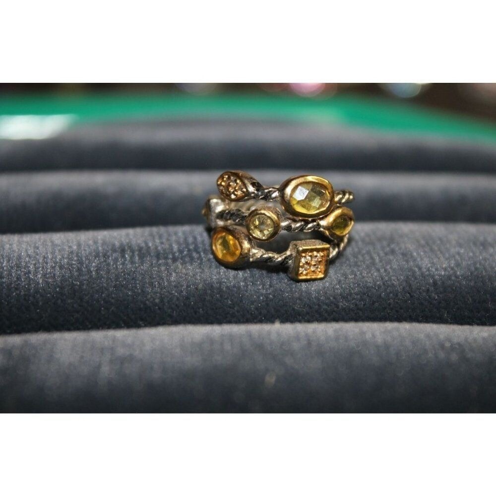 Pale Yellow Stone Clear Rhinestone Silver Band Fashion Costume Ring‎ Size 5